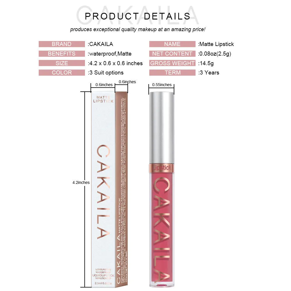 CAKAILA Matte Liquid Lipstick Waterproof Lip Glaze Non Sticky Cup Long Lasting Lip Gloss Cosmetic 18 Colors Lips Makeup CXYL