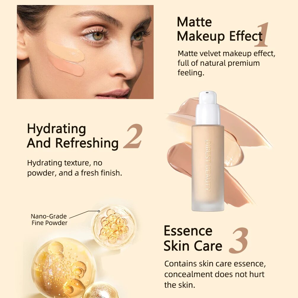 4 Colors Matte Liquid Foundation Hydrating Nourishing Full Coverage Blemish Brighten Concealer Base Maquiagem Korean Makeup 30g