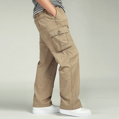 Summer Men's High Waist Pant Elastic Plus Size Clothing  6XL Cargo Pant Men Many Pockets Loose Work Pants Male Straight Trousers