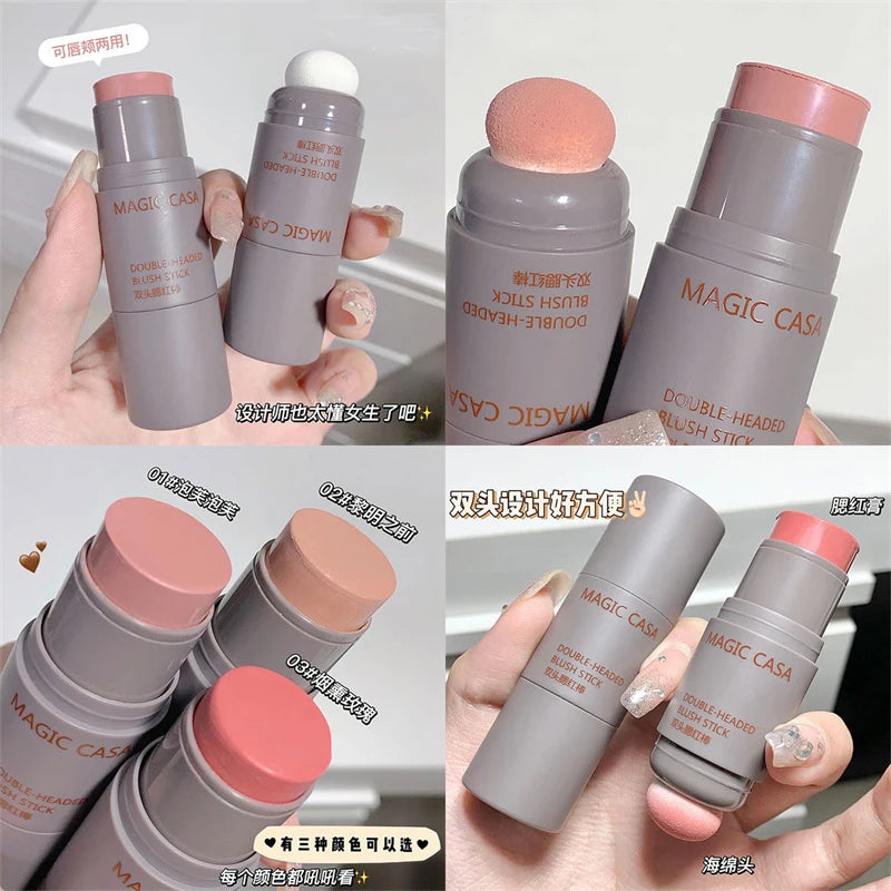 Double-ended Blush Stick Sponge Facial Blush Waterproof Brightening Face Contouring Shadow Blusher Tint Cheek Korean Cosmetics