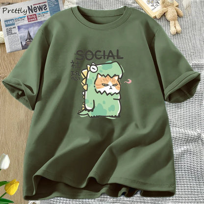 Dinosaur Cat T-shirts Funny Cotton Short Sleeve Tee Women Men Casual Summer O Neck Tshirt Harajuku Graphic T Shirts Streetwear