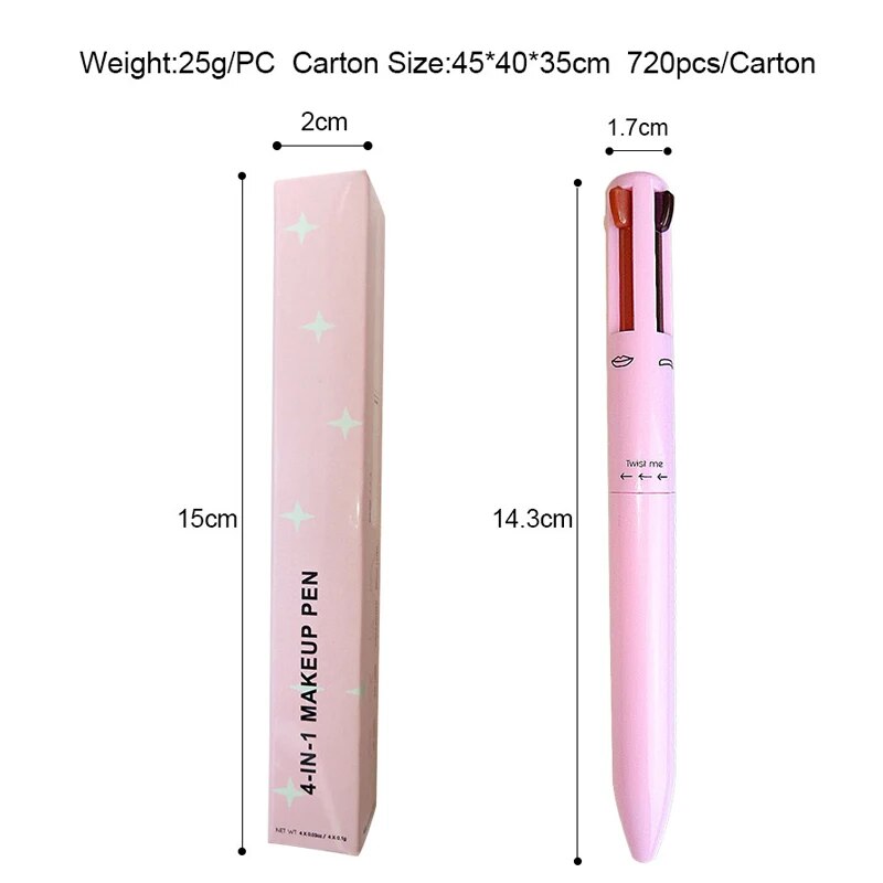 Multi-effect 4 In 1 Eyeliner Eyebrow Pencil Contour Pen Long Lasting Waterproof Cosmetics Eyeliner Makeup Pencil Lip Liner Pen