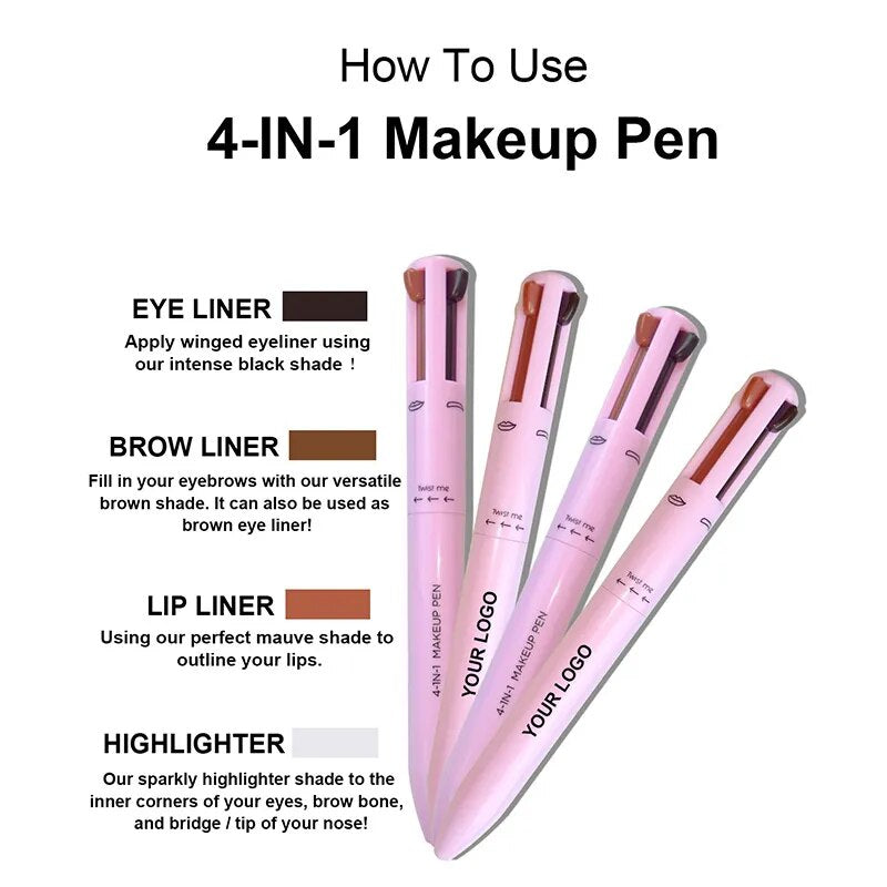 4 In 1 Face Makeup Pen Eyebrow Pen Waterproof Drawing Eye Brow Long Lasting Eyeliner Eyebrow Lipliner Pen Sweatproof Makeup Pen