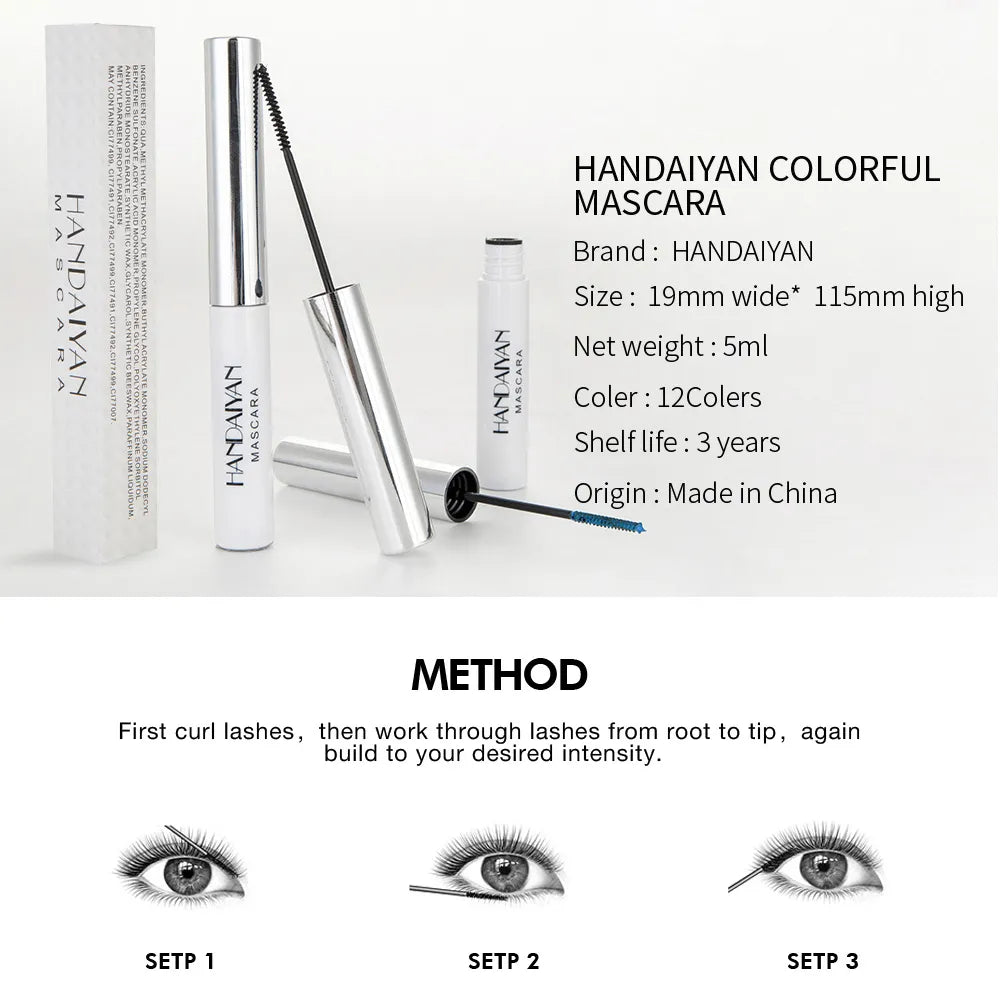 Handaiyan Black White Mascara color waterproof mascara effect extended brown blue red green cosmetics make up eyes makeup tool