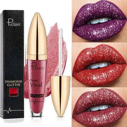 Waterproof Diamond Glitter Lip Gloss 18 Colors Long Lasting Glitter Lipstick Shiny Lip Gloss Shimmer Pearl Lipgloss Lip Make Up