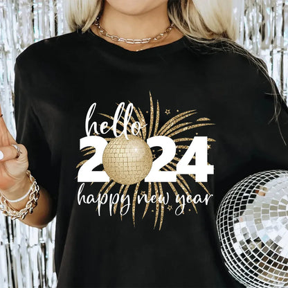 Happy New Year Shirt Hello 2024 Trendy T-shirt Groovy New Year 2024 Tshirt Christmas Gift Christmas Gift New Year Party Tee