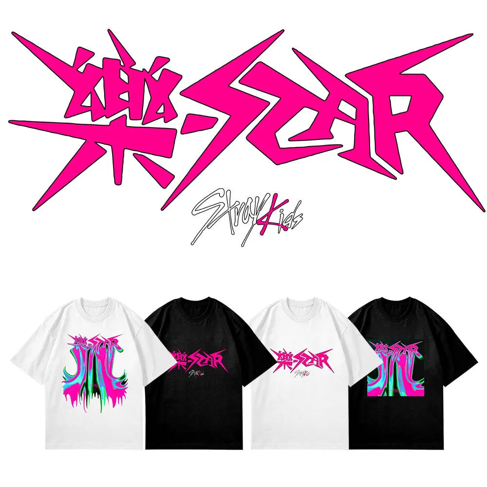 KPOP Stray Kids ROCK-STAR Album Fans Support Shirts Streetwear Loose Clothes Tshirt  Short Sleeve Tops T-shirt