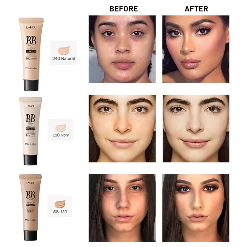 BB Cream Face Coverage Liquid Foundation Concealer Skin-Nourishing Long-lasting Oil Control Base Makeup Face Lighten Cosmetic