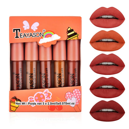 5 Colors/set Long Lasting Matte Lipstick Set Moisture Lips Makeup Waterproof Lip Glaze Velvet Red Lip Cosmetics Set