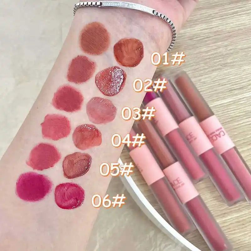 9 Colors Matte Lipstick Set Mirror Glass Lip Gloss Set Makeup Double-head Lip Glaze Water Lip Mud Long Lasting