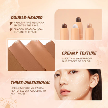 BANXEER Bronzer Contour Stick Highlight Waterproof Matte Concealer Pen Cosmetics Double Head Shadow Contouring Makeup