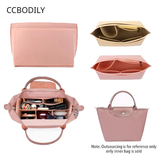 CCBODILY Bag Organizer for Longchamp Handbag Felt Liner Bag Makeup Bag Support Travel Portable Purse Organizer Fit Various Bags