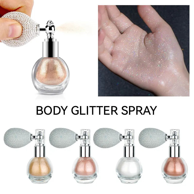 Highlighter Powder Spray 4 Colors High Gloss Glitter Powder Spray Shimmer Sparkle Powder Makeup Face Body Glitter Highlighter