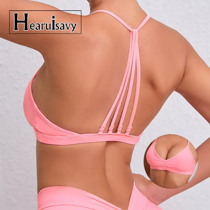 Hearuisavy Sexy Gym Top Women Training Yoga Clothes Women Sports Underwear Fitness Workout Yoga Bra  Stretch Push Up Sports Bra