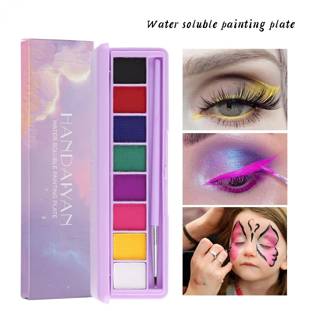 8/9Color/box Water Activated Eyeliner Eyeshadow Palette UV Light Neon Reactive Eyeliner Pen Glow In Dark Eye Makeup Pigment Blue