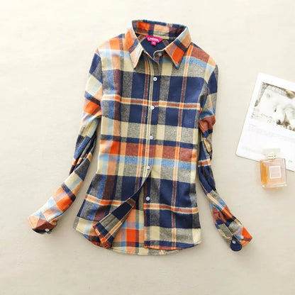 New Autumn Fashion Ladies Long Sleeve Casual Cotton Slim Plaid Shirt Women Tops And Blouses Clothing Outerwear