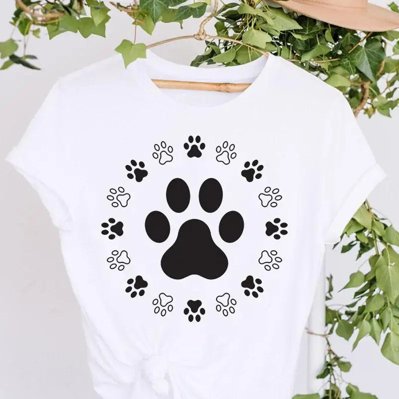 T-shirts 90s Cartoon Pug Funny Happy Time Lovely Women Print Vacation Fashion Graphic Tshirt O-neck Top Lady Casual Wear Tee