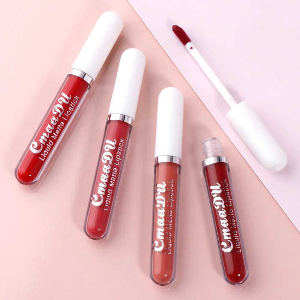 Sexy Long Lasting Velvet Matte Lip Gloss Liquid Lipstick Lip Makeup Women Beauty Red Nonstick Cup Waterproof Lip Gloss 18 Color