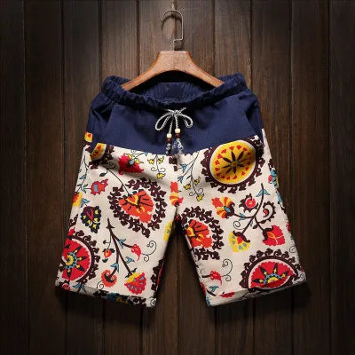 2023 Summer New Men's Bermuda Shorts Loose Straight Floral Hawaiian Casual Linen Short Pants Male Brand
