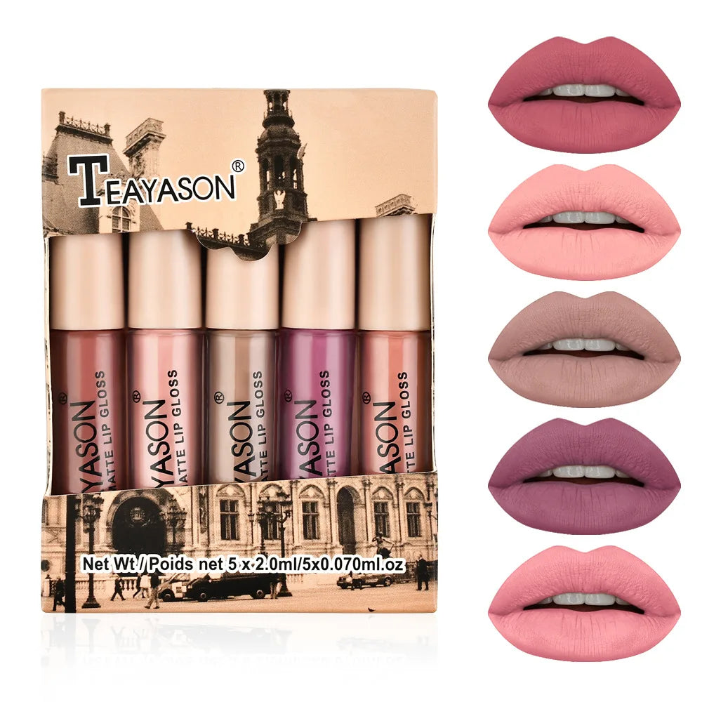 5 Colors/set Long Lasting Matte Lipstick Set Moisture Lips Makeup Waterproof Lip Glaze Velvet Red Lip Cosmetics Set