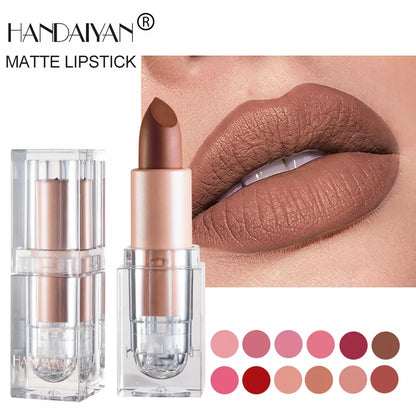 HANDAIYAN Matte Lipstick Waterproof Velvet Lip Stick Long Lasting Brown Burgundy Tint Nude Sexy Lipstic Women Makeup Cosmetics