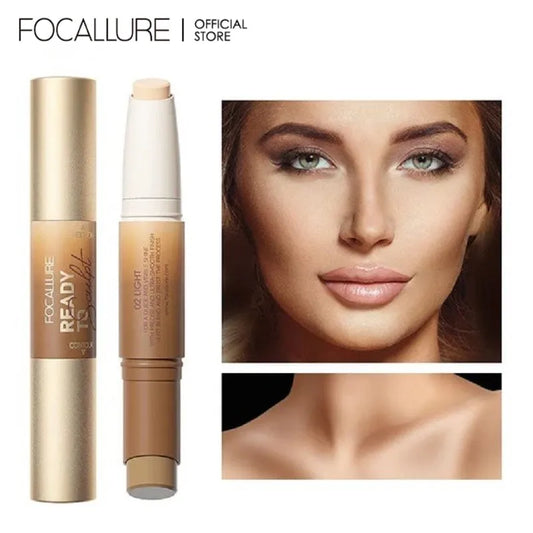 FOCALLURE 2 In 1 Face Bronzer Highlighter Stick Long Lasting Waterproof Non-greasy and Non-drying Face Contour Makeup Cosmetics