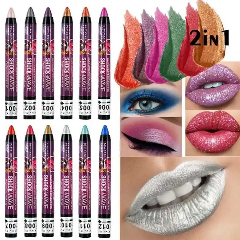 2 In 1 Pearlescent Eyeshadow Lipstick Stick Pencil Waterproof Glitter Matte Eye Shadow Makeup Pigment Silkworm Eyeshadow Pen