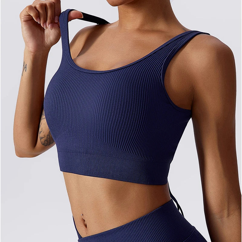 Yoga Sports Bras for Women Open Back Design Padded Crop Top Fitness Push Up Workout Running Gym Tops