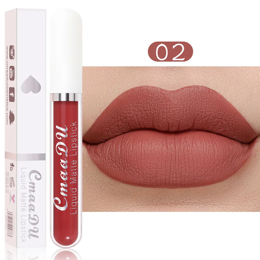 Sexy Long Lasting Velvet Matte Lip Gloss Liquid Lipstick Lip Makeup Women Beauty Red Nonstick Cup Waterproof Lip Gloss 18 Color