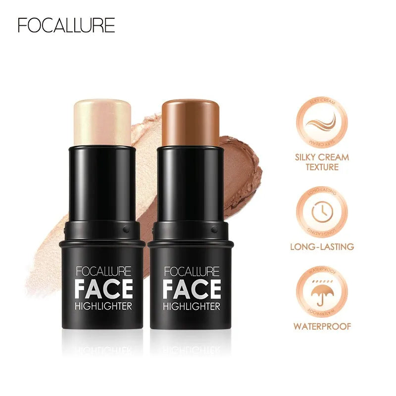 FOCALLURE 19 Colors Highlighter Contouring Stick Highlighting Powder Creamy Texture Shimmer Light Face Blusher Makeup Cosmetics