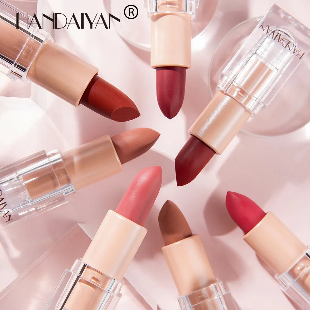 HANDAIYAN Matte Lipstick Waterproof Velvet Lip Stick Long Lasting Brown Burgundy Tint Nude Sexy Lipstic Women Makeup Cosmetics