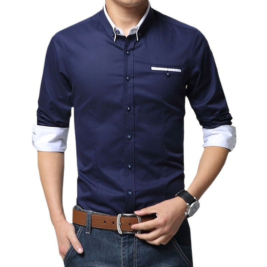 2023 New Arrival Men Casual Business Shirt Long Sleeve Korean Style Solid Color Cotton Mens Shirt Turn Down Collar Shirt for Men