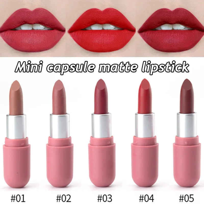 Women Makeup Velvet Lipstick New Mini Lip Gloss Capsule Lip Sticks Portable Colorfast Long-lasting High Quality Matte Cosmetics