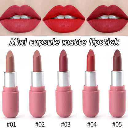 Women Makeup Velvet Lipstick New Mini Lip Gloss Capsule Lip Sticks Portable Colorfast Long-lasting High Quality Matte Cosmetics