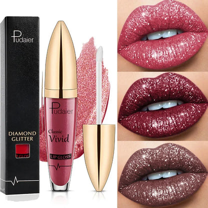 Waterproof Diamond Glitter Lip Gloss 18 Colors Long Lasting Glitter Lipstick Shiny Lip Gloss Shimmer Pearl Lipgloss Lip Make Up