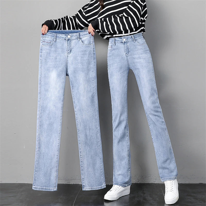 Oversize 32 Simple High Waist Straight Pants Woman Spring Autumn Basic Washed Baggy Jeans  All-match Vaqueros Denim Trousers