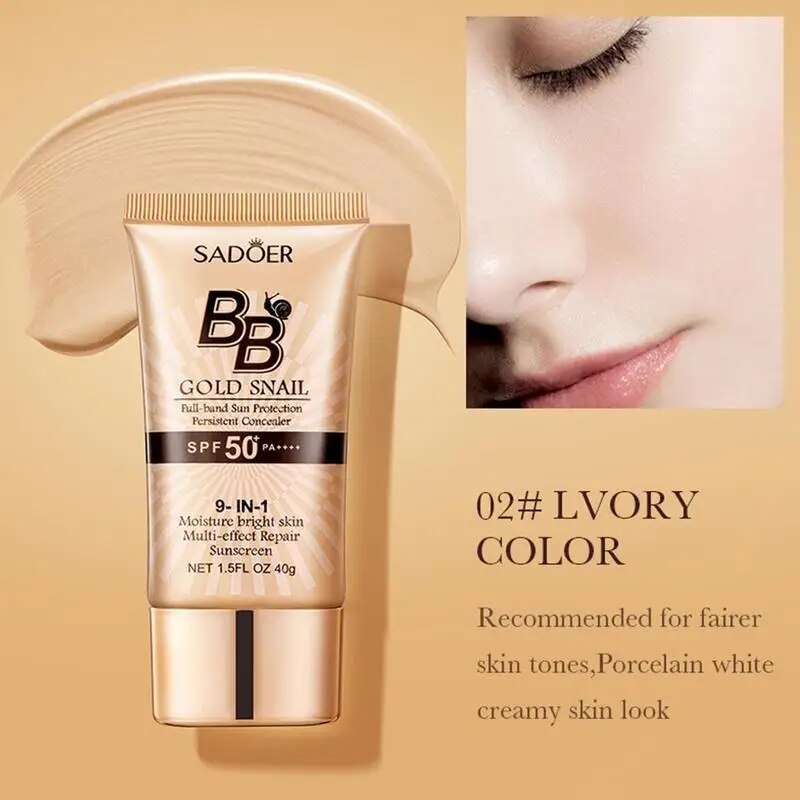 Gold Snail Sunscreen BB Cream Makeup Foundation SPF 50 Sun Block Long Lasting Waterproof Face Whitening Foundation BB Cream