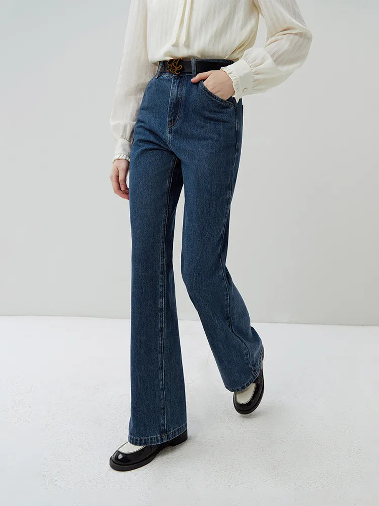 FSLE High Street Style Bootcut Jeans for Women New Look Slim Tall Trousers Casual High Waist Full-length Jean Female