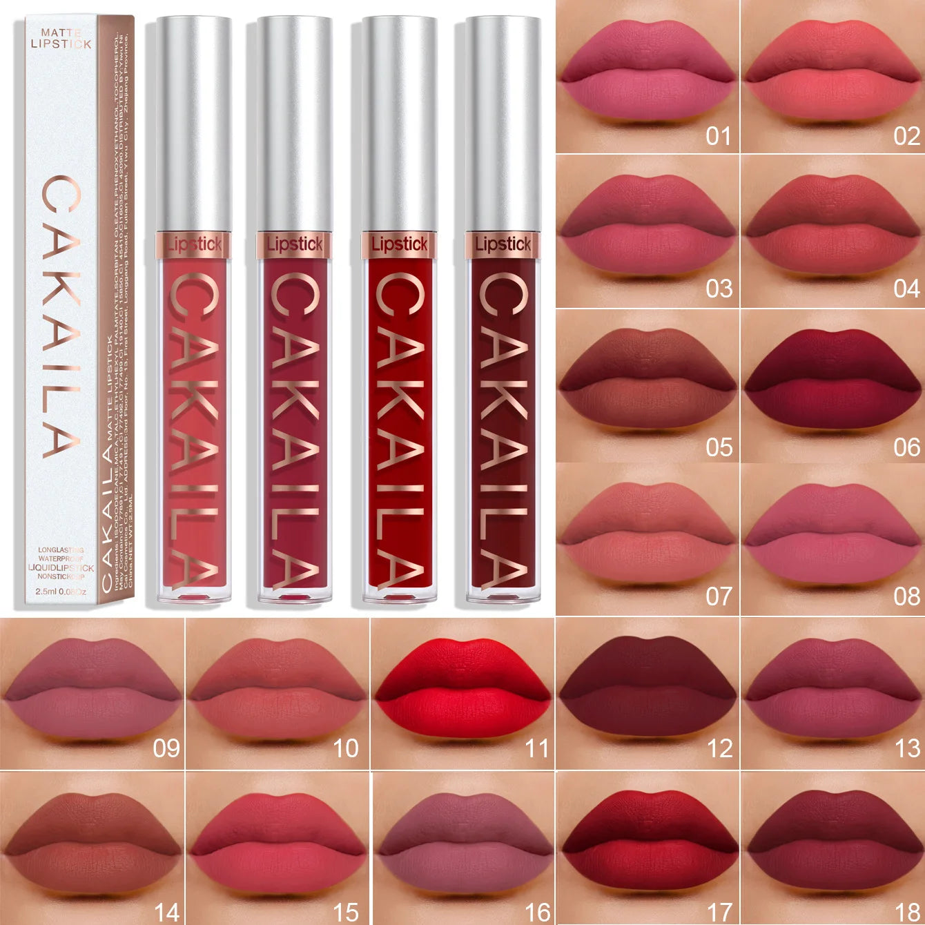 CAKAILA Matte Liquid Lipstick Waterproof Lip Glaze Non Sticky Cup Long Lasting Lip Gloss Cosmetic 18 Colors Lips Makeup CXYL