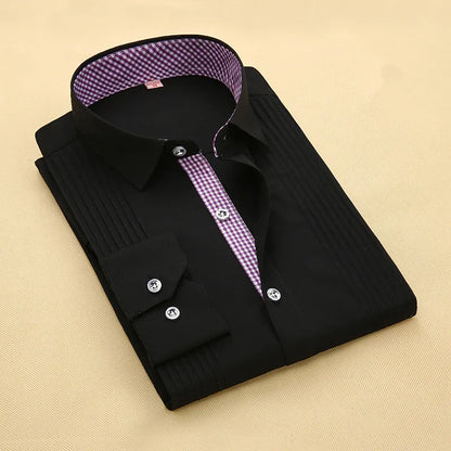 Men Dress Shirts High Quality Male Long Sleeve Three Dimensional Married Groom Tuxedo Shirt S-4XL M024