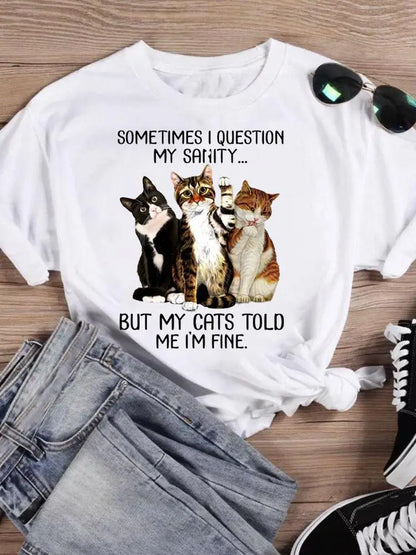 Cartoon Short Sleeve Fashion Print T Shirt Summer Women Female Cat Book Lovely Style New Casual Top Tshirts Graphic Tee T-Shirt