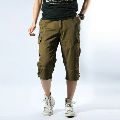 Male Shorts Multi Pocket Summer Loose Zipper Breeches Khaki Grey Plus Size Short Pant Casual Cotton Black Long Mens Cargo Shorts