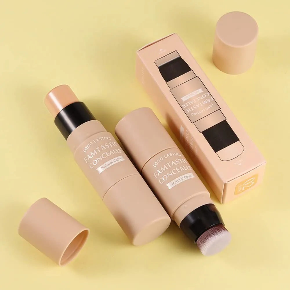 Concealer Stick Contour Neutral Makeup Smoother Moisturizing Concealer Highlighter Stick Double Head with Brush