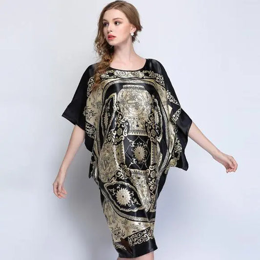 Summer Women Nightgown Print Sleepwear Night Bath Dress Gown Satin Sleep Shirt Sexy Nightshirt Home Clothes Intimate Lingerie