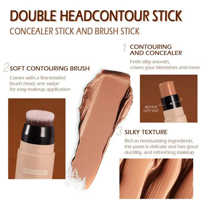 Concealer Stick Contour Neutral Makeup Smoother Moisturizing Concealer Highlighter Stick Double Head with Brush