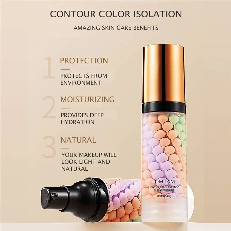 40g Face Makeup Primer Tri-color Cream Brighten Contour Color Isolation Waterproof Makeup Foundation Natural Makeup Base Cream