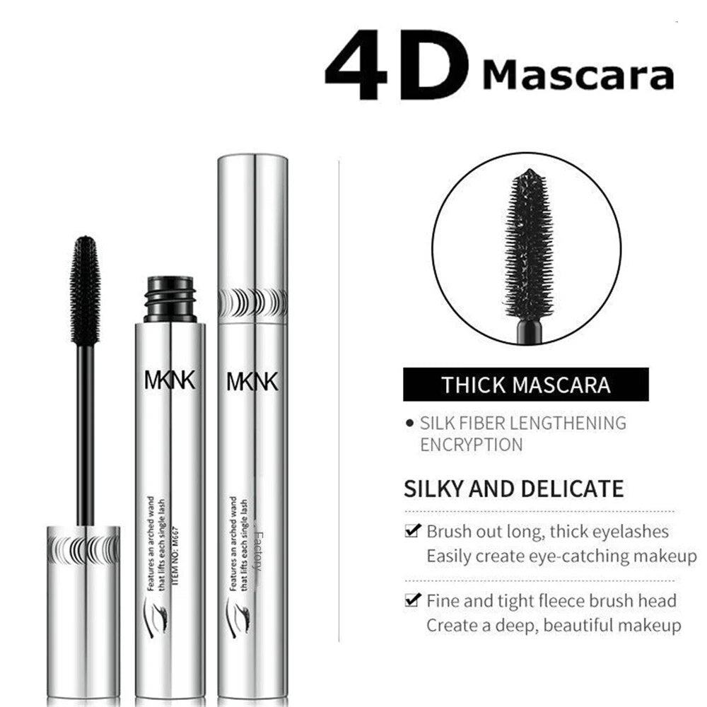 Black Mascara 4D Silk Fiber Mascara 24H Waterproof Extra Volume Smudge-proof Curling Lengthening Eyelash Extension Eye Makeup