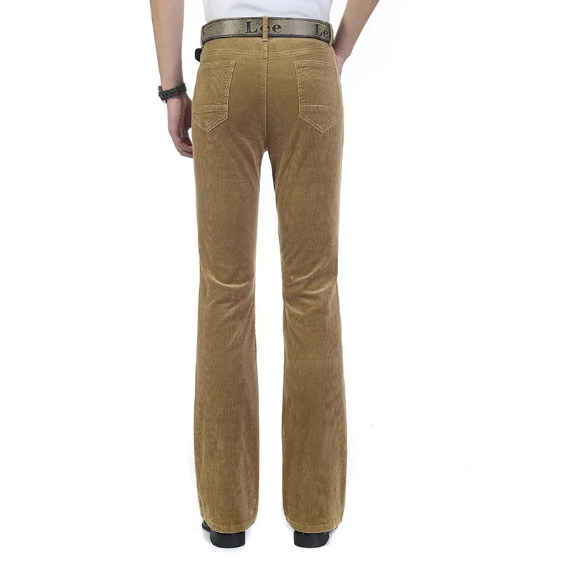 Autumn Spring Winter Men's Commercial Casual Corduroy Flares Trousers Male Bell-Bottom Boot Cut Pants