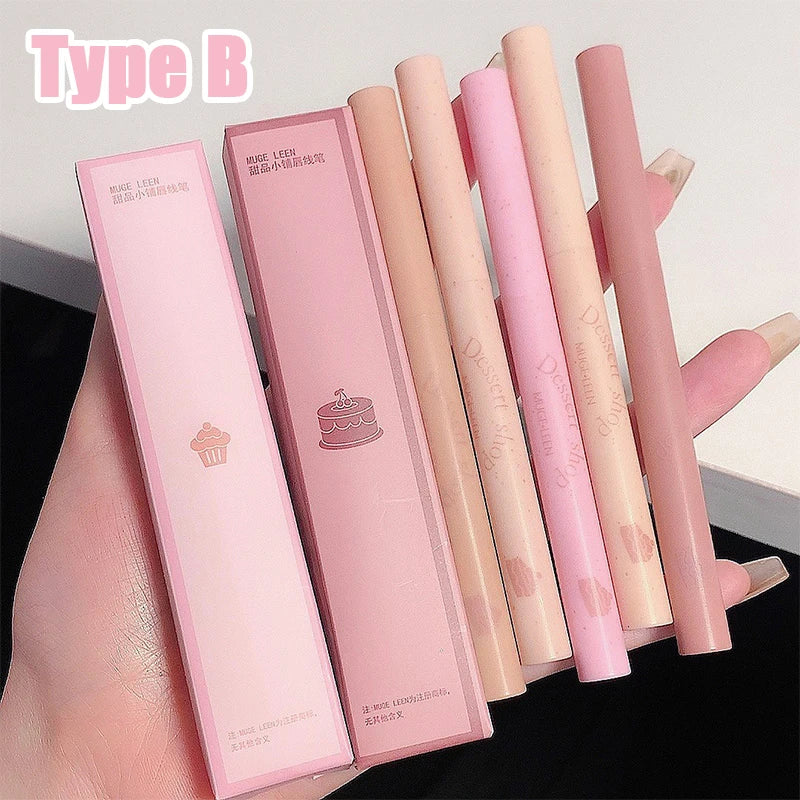 3D Matte Lip Liner Pen Waterproof Lasting Lips Contouring Pencil Velvet Milk Smooth Nude Makeup Lipstick Thin Tube Lip Tint