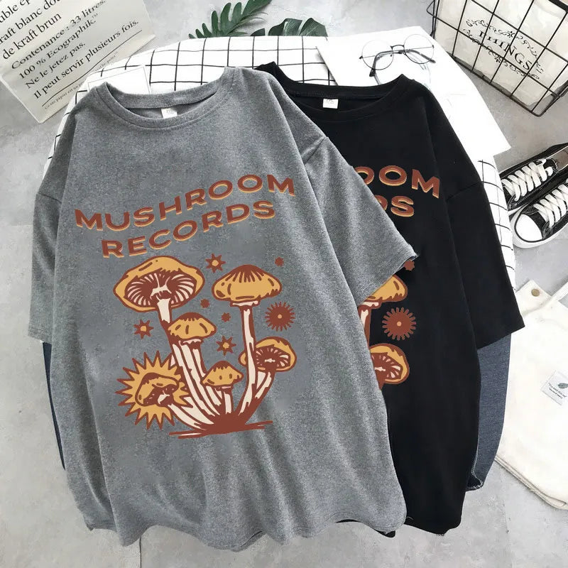 Retro Trippy Mushroom Cute T Shirts O-neck Casual Summer Oversized Woman Tshirts 2022 Fashion Streetwear Clothes Y2k Aesthetic